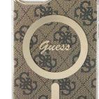 Etui do iPhone 14 Magsafe i ładowarka Guess Charger 4G Gold Brown - zdjęcie