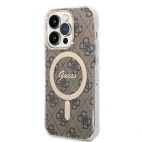 Etui do iPhone 14 Pro Magsafe i ładowarka Guess Charger 4G Gold Brown - zdjęcie