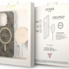 Etui do iPhone 14 Pro Max Guess 4G Gold Brown Magsafe + Charger - brązowe - zdjęcie