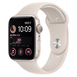 Apple Watch SE 2 44mm aluminium w kolorze księżycowej poświaty z paskiem sportowym w kolorze księżycowej poświaty - zdjęcie główne