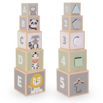 Drewniana wieża - sorter kształtów cyfry alfabet zwierzęta - zdjęcie główne