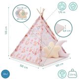 Tipi - namiot dla dziecka do pokoju z dywanem, poduszkami i światełkami LED - 135cm, różowy