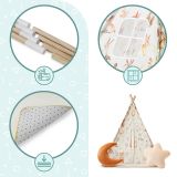 Tipi - namiot dla dziecka do pokoju z dywanem, poduszkami i światełkami LED - 135cm